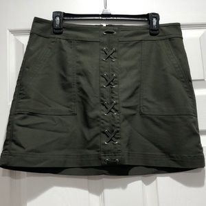 Express army green lace up mini skirt